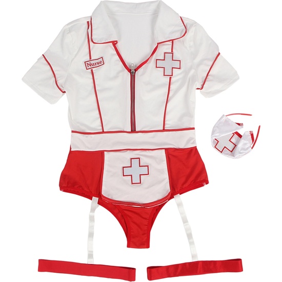 4XL-5XL SEXY ONE PIECE NURSE SUIT WITH ZIPPER DESIGN AND DECORATION
