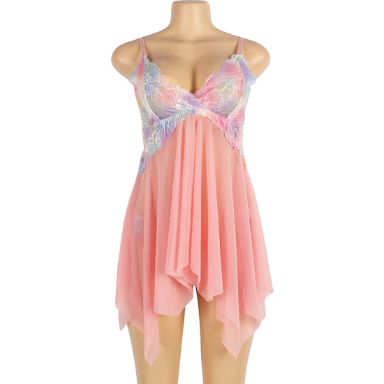 LOOSE COMFORTABLE OPEN FRONT BABYDOLL WITH ORANGE FLOWER DECORATION