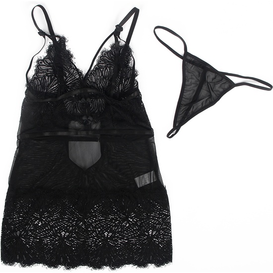 4XL-5XL FITTED LACE BABYSHIRT WITH ADJUSTABLE STRAPS IN BLACK