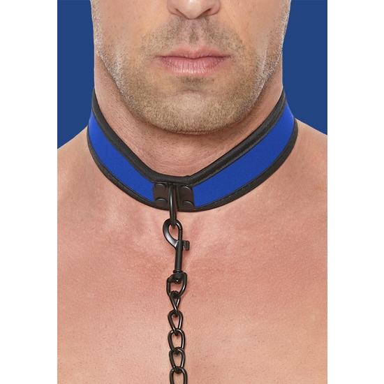 Ouch Puppy Play - Neoprene Collar With Leash - Blue
