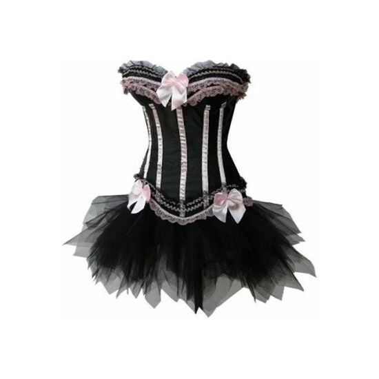SEXY BLACK SATIN CORSET WITH COLOR WHALES AND PURPLE SKIRT