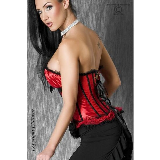 ATTRACTIVE SEXY SATIN CORSET WITH WHALES AND BLACK BOWS BLACK