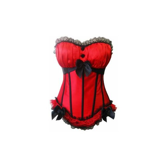 ATTRACTIVE SEXY SATIN CORSET WITH WHALES AND BLACK BOWS RED