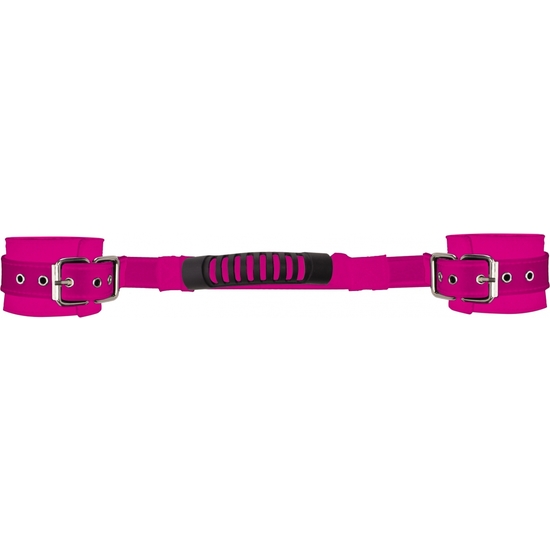 OUCH ADJUSTABLE PINK LEATHER HANDCUFFS