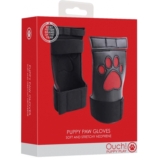 OUCH PUPPY PLAY - PUPPY PAW NEOPRENE GLOVES - RED