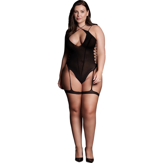 LE D SIR-SHADE-METIS XVI - BODYSUIT WITH GARTER LINES AND CROSS NECKLINE - LARGE SIZE