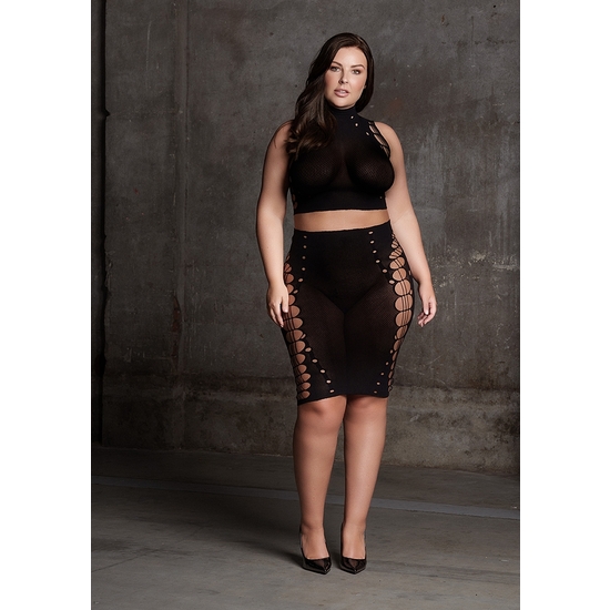 LE D SIR- SHADE-KALA XXXVII - TWO PIECES WITH HIGH NECK, CROP TOP AND SKIRT - LARGE SIZES