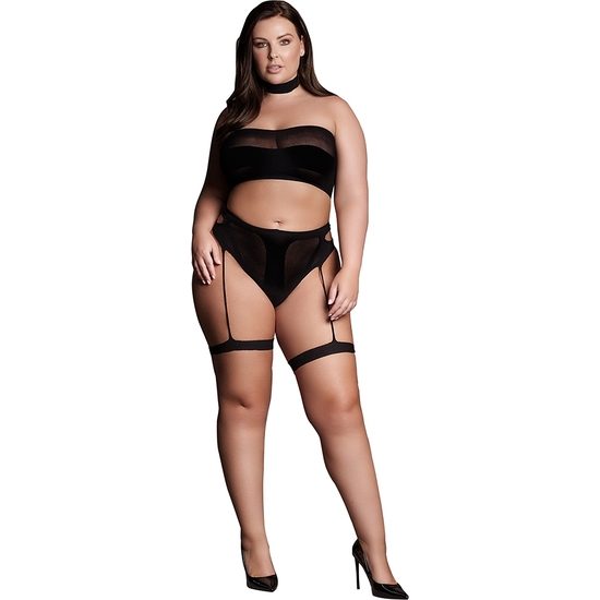 LE D SIR- SHADE-ANANKE XII - THREE PIECE WITH CHOKER, BANDEAU TOP AND PANTIE WITH GARTERS - PLUS SIZE