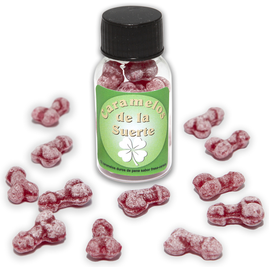 JAR OF 12 LUCKY PITO CANDY WITH STRAWBERRY-CHERRY FLAVOR