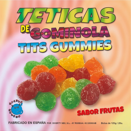 BOX OF TITS SUGAR FRUIT FLAVOR Gummy BOX 6 COLORS AND FLAVORS MADE IS SPAIN