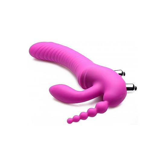 REGAL RIDER TRIPLE G HARNESS WITH VIBRATING SILICONE DILDO - PURPLE XR BRANDS