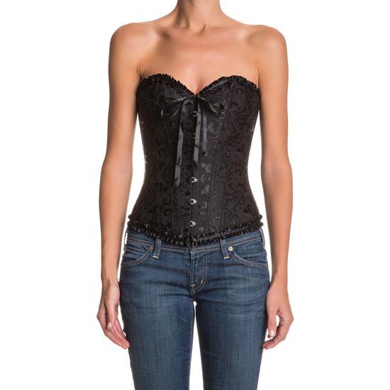 Black Corset With Flower Print And Bow