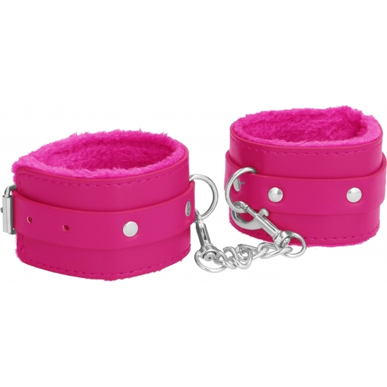 OUCH PLUSH PINK LEATHER HANDCUFFS