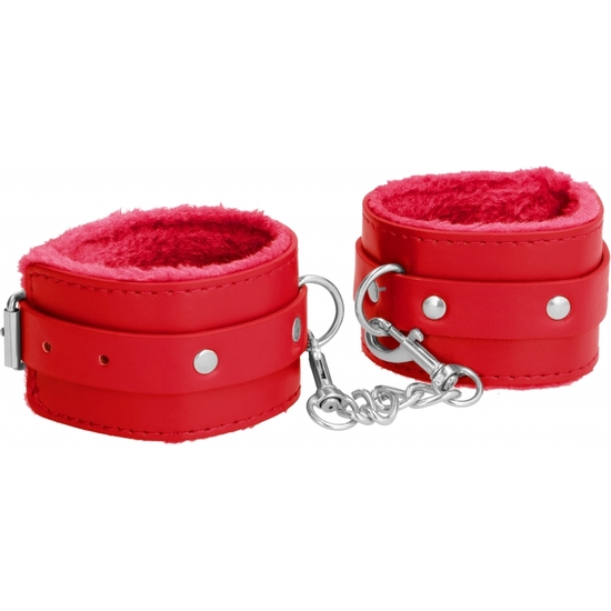 OUCH PLUSH RED LEATHER HANDCUFFS