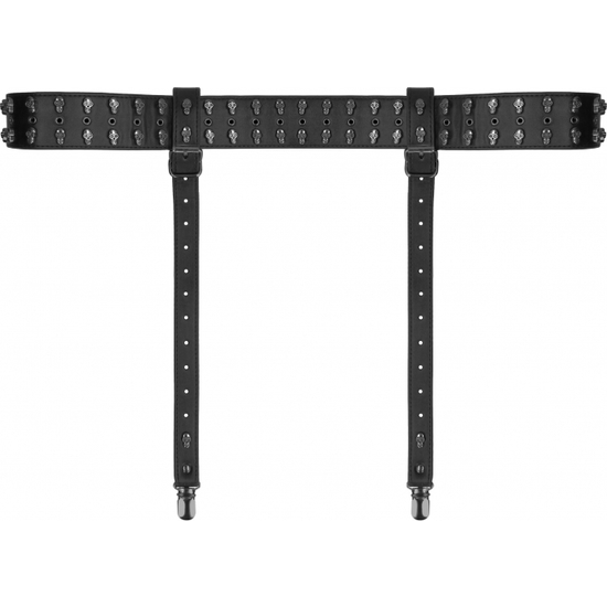 Ouch! Skulls And Bones Spiked Suspenders - Black