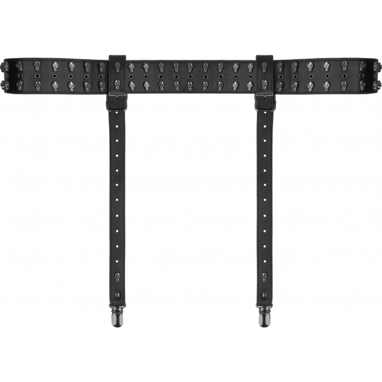 OUCH! SKULLS AND BONES SPIKED SUSPENDERS - BLACK SHOTS