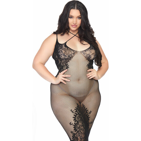 Net Dress With Openings And Lace - Black