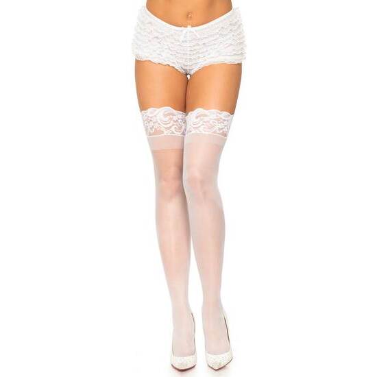 LEG AVENUE WHITE STOCKINGS WITH SELF-ADHESIVE LACE