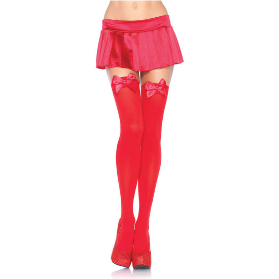LEG AVENUE RED OPAQUE TIGHTS WITH BOW
