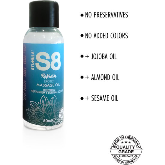 S8 REFRESH MASSAGE OIL: FRENCH PLUM AND EGYPTIAN COTTON - 50ML