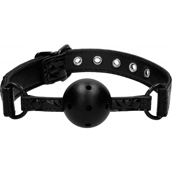 OUCH! SKULLS AND BONES GAG WITH BLACK SILICONE BALL