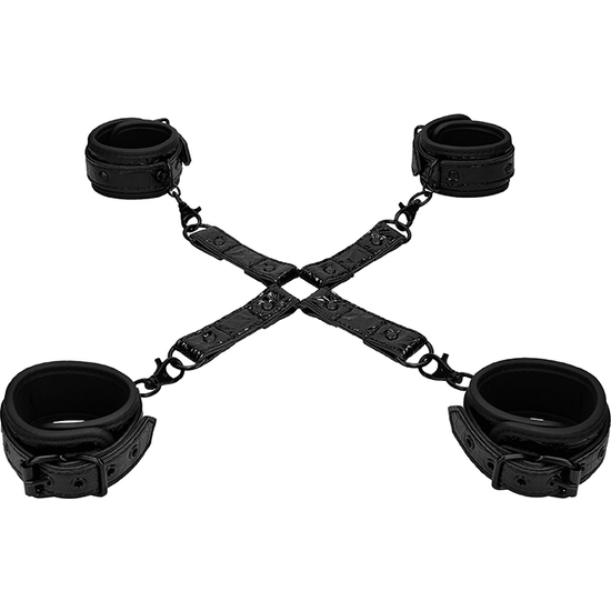 OUCH LEATHER HANDCUFFS FOR FEET AND HANDS BLACK